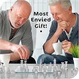 Srenta Fine Glass Chess Set, Modern Clear Chess Board Set with Solid Clear & Frosted Glass Chess Pieces | 12\'\' Crystal Chess Board Set, Felt Padding Included