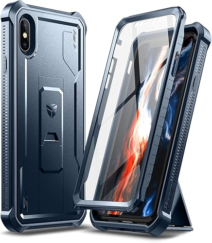 Miniatura 8 de Dexnor Funda para iPhone XS, protector de pantalla integrado y soporte, protección de grado militar resistente a prueba de golpes para iPhone XS,