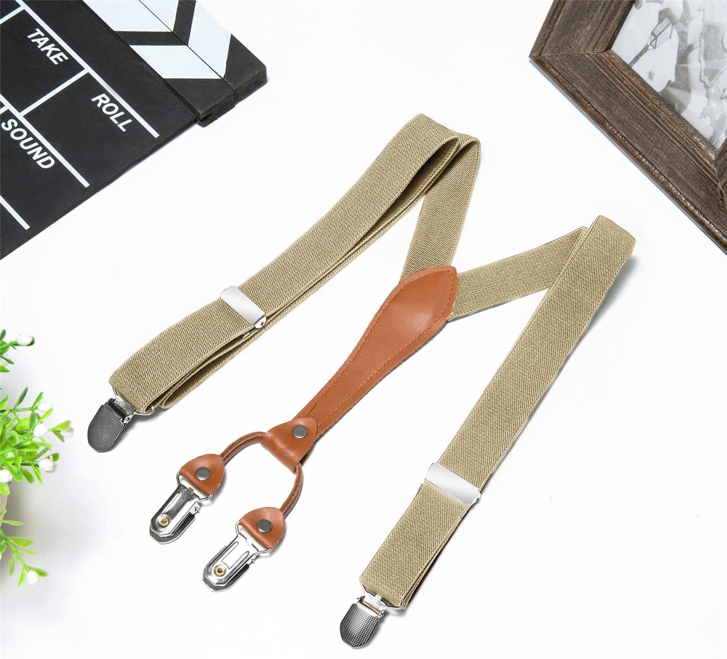Buyless Fashion Men Suspenders - 48" Elastic Adjustable Straps 1" - Leather Y Shape Back