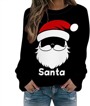 Women Christmas Sweatshirts Funny Graphic Crewneck Pullover Tops Casual Loose Long Sleeve Tops Xmas Shirts