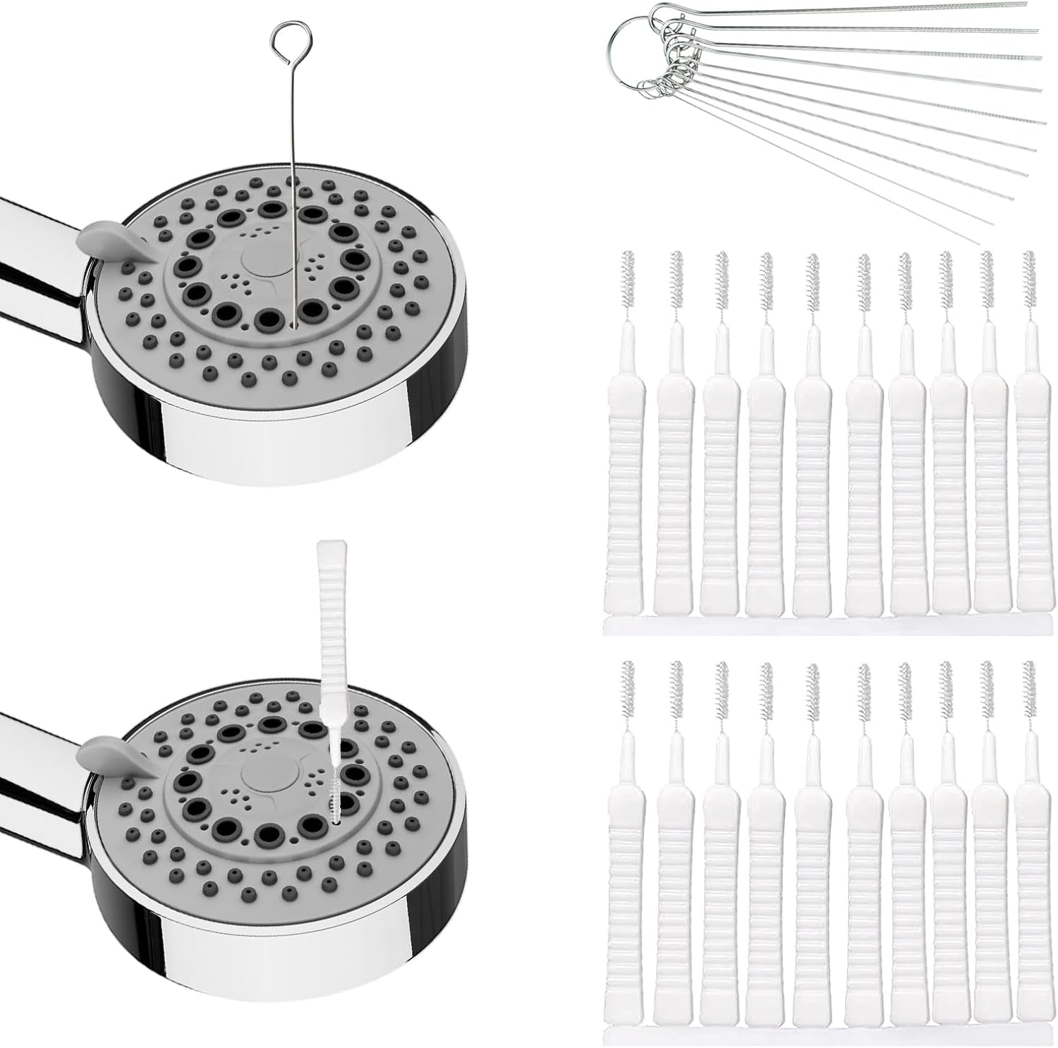 20Pcs Shower Head Cleaner Brushes with 10pcs AntiClogging Needle, Small Wire Tube
