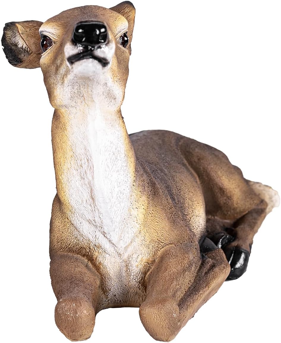 Decorative Deer Garden Statue, Lifelike Resting Fawn Figurine, Brown