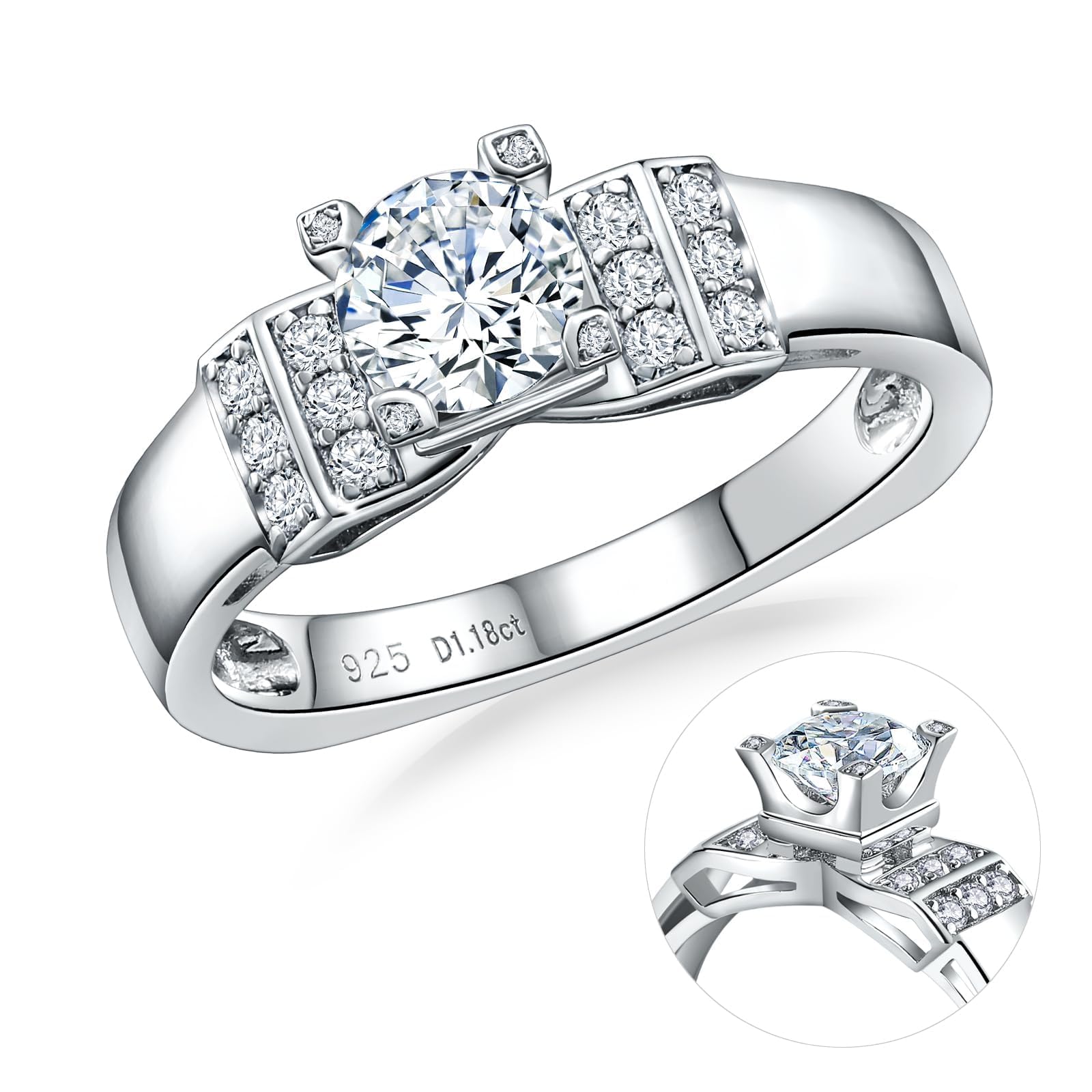 AGRULE Moissanite Engagement Ring, Heart Solitaire Ring, Sterling Silver Radiant Cut Created Diamond Promise Ring in Heart/Pear/Princess/Round Shape,