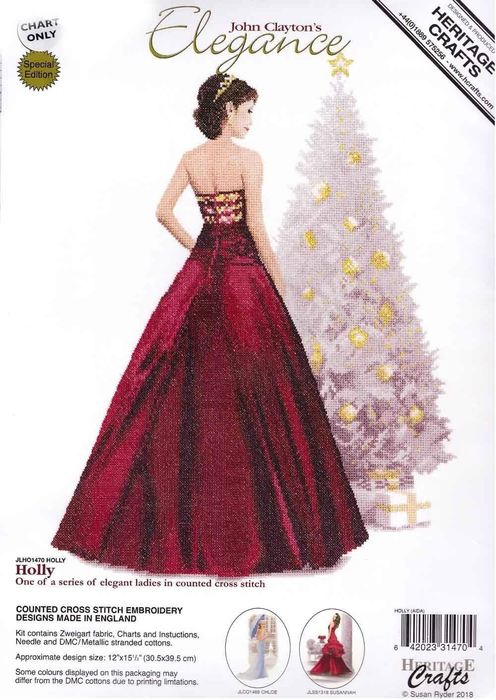 Heritage Crafts Elegance Cross Stitch Kit - Holly (Aida)