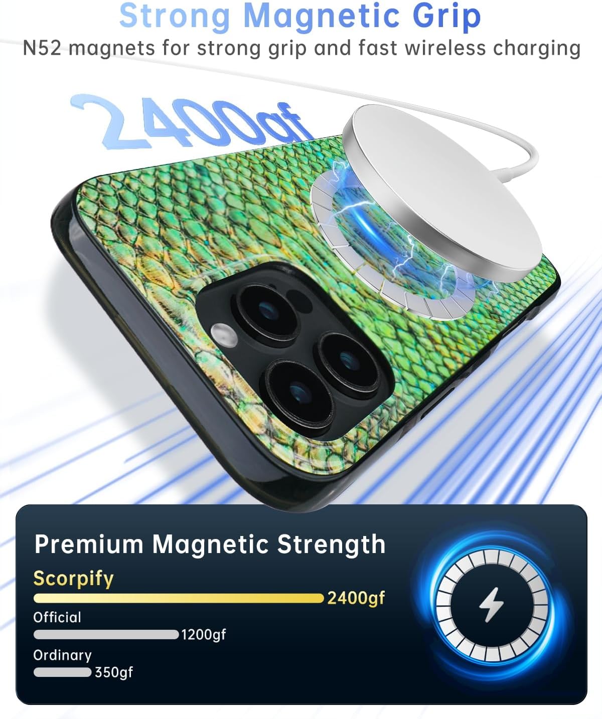SCORPIFY for iPhone 16 Pro Case [Compatible with MagSafe] with Realistic Emerald Snake Print Design, Cute Magnetic Phone Cover for Women Girls, Green Slim Shockproof Bumper