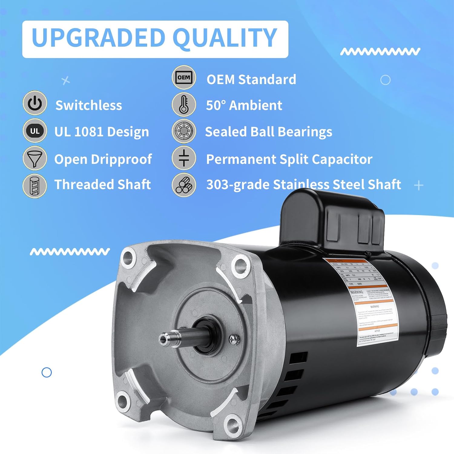 B2855 Pool Pump Motor, 2 HP, 230V, 3450 RPM, 56Y Frame, Square Flange, 10 Amps