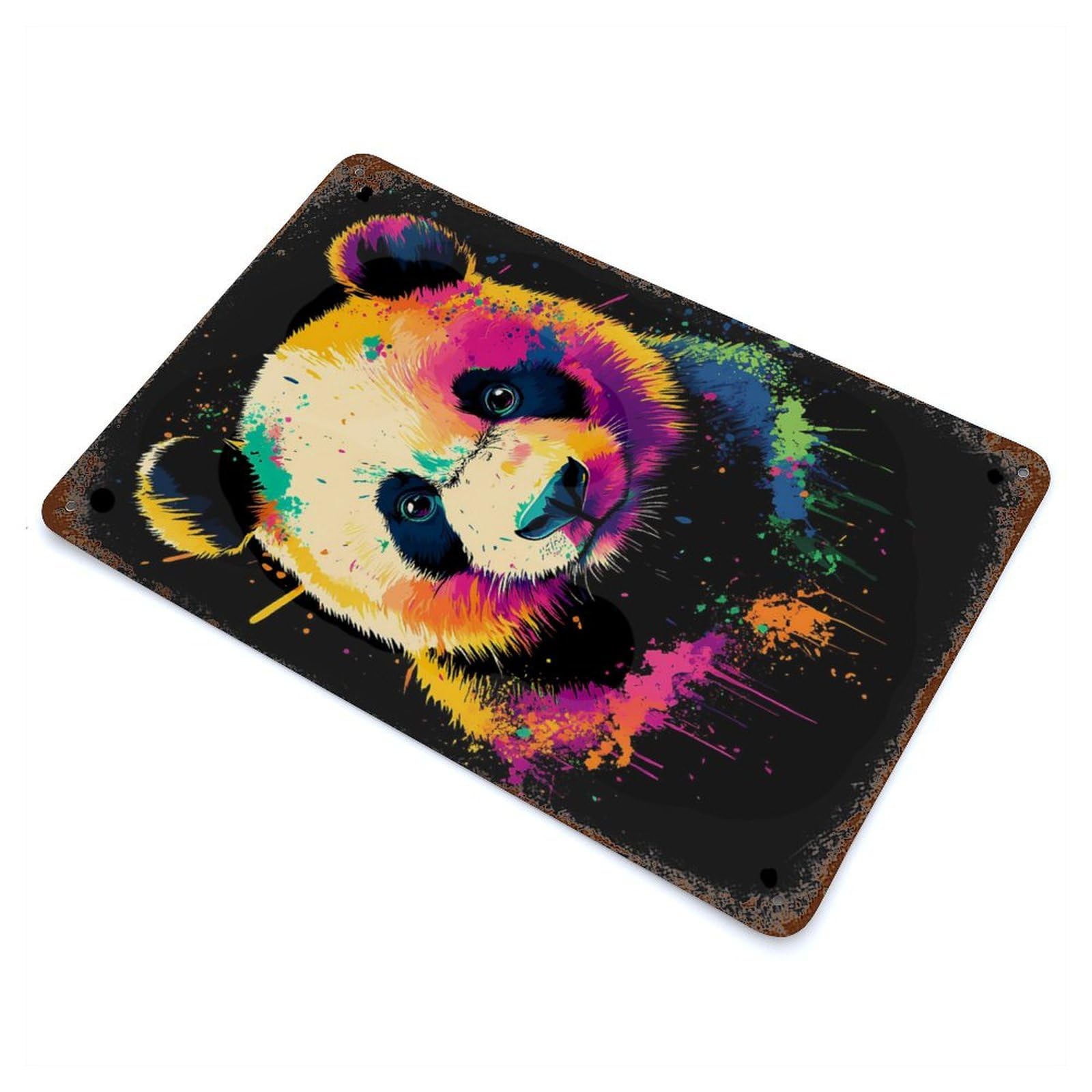 Colorful Panda Portrait Rust Effect Tin Sign 11.8"x7.9", Novelty Wall Decor for Garage, Pub Or Kitchen