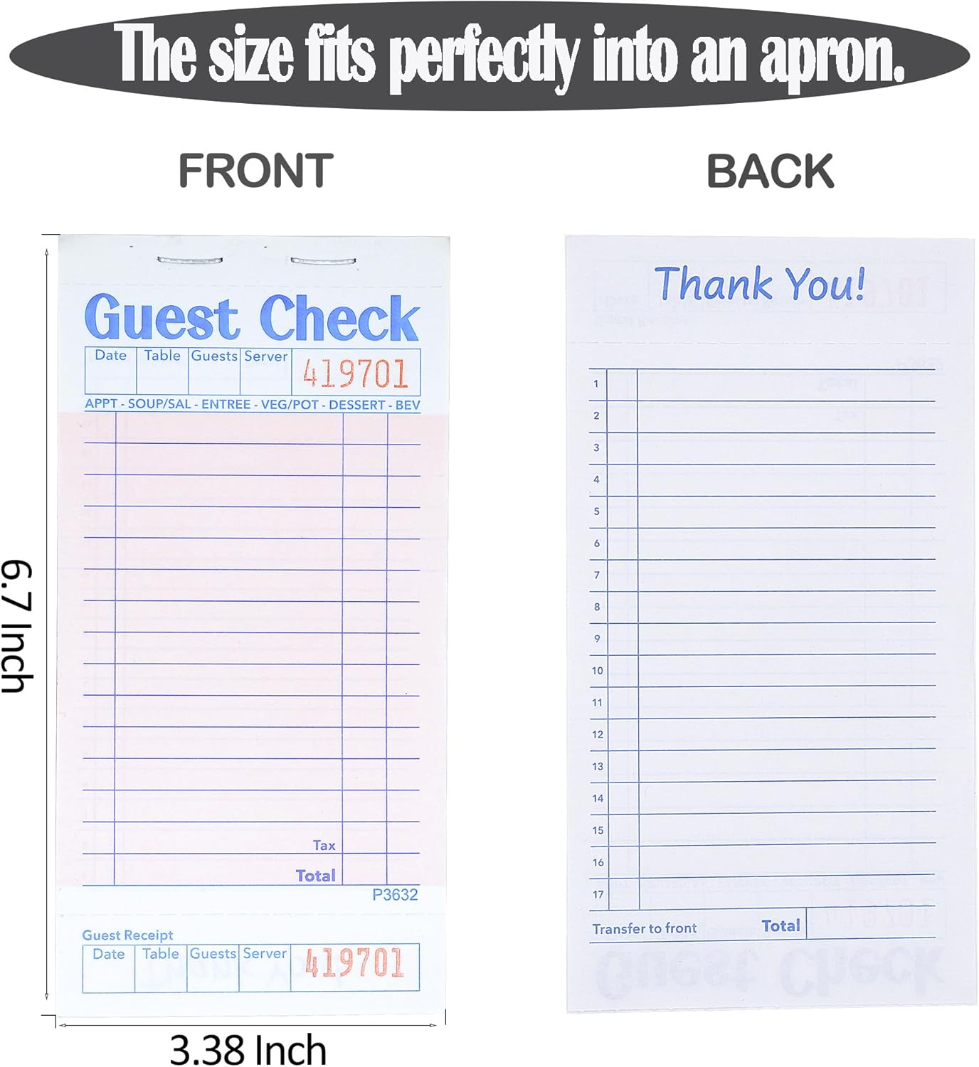Budgenix Guest Checks Server Note Pads 24 Pack 1200 Orders, Pink Guest Check Pads with Bottom Receipt, Waitress Notepad for Restaurant Business