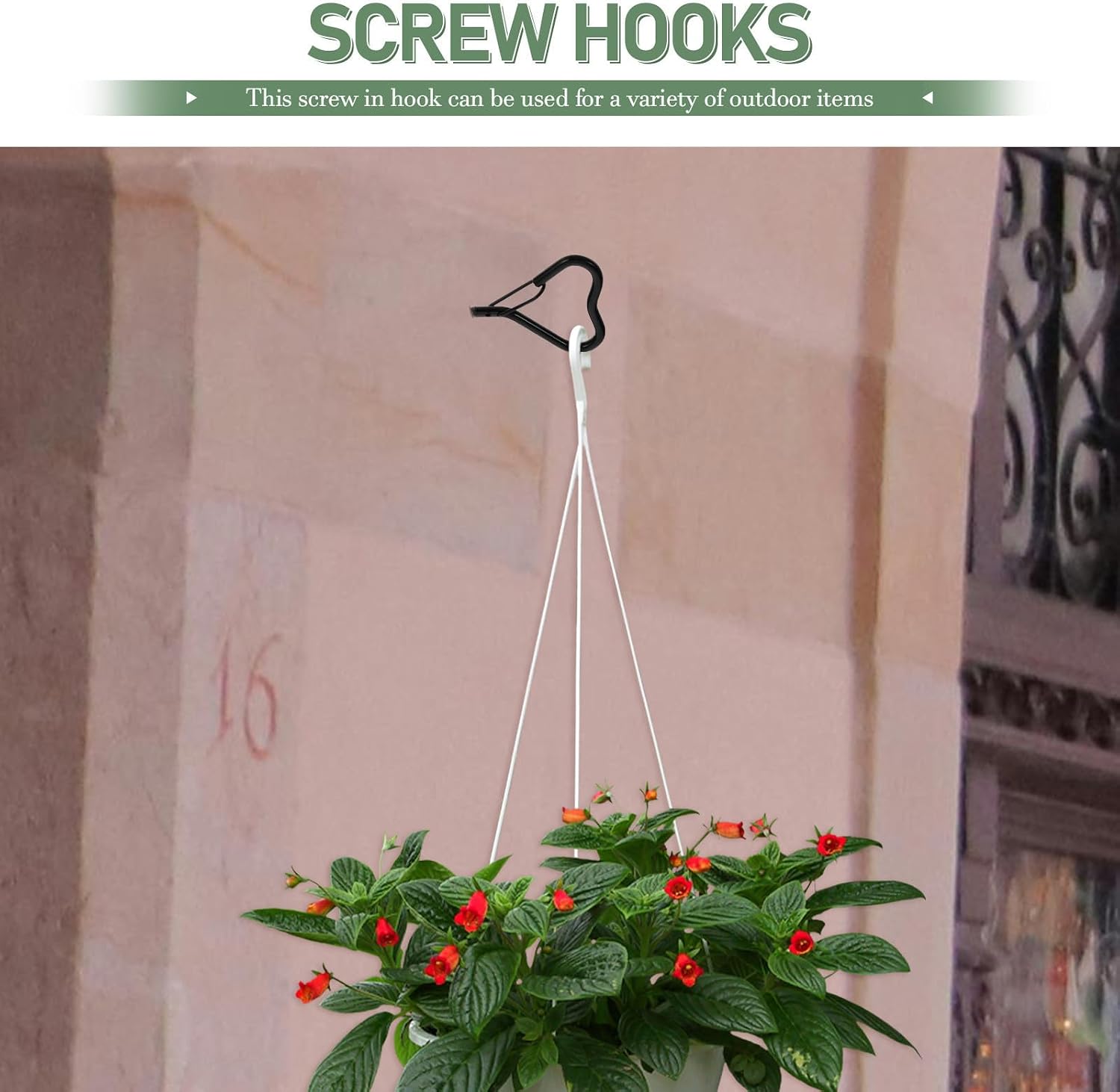 10pcs Outdoor Screw Hooks with Safety Buckle for Hanging Decorations and String Lights, Black Iron Material, Resist Break Feature, for Outdoor Use