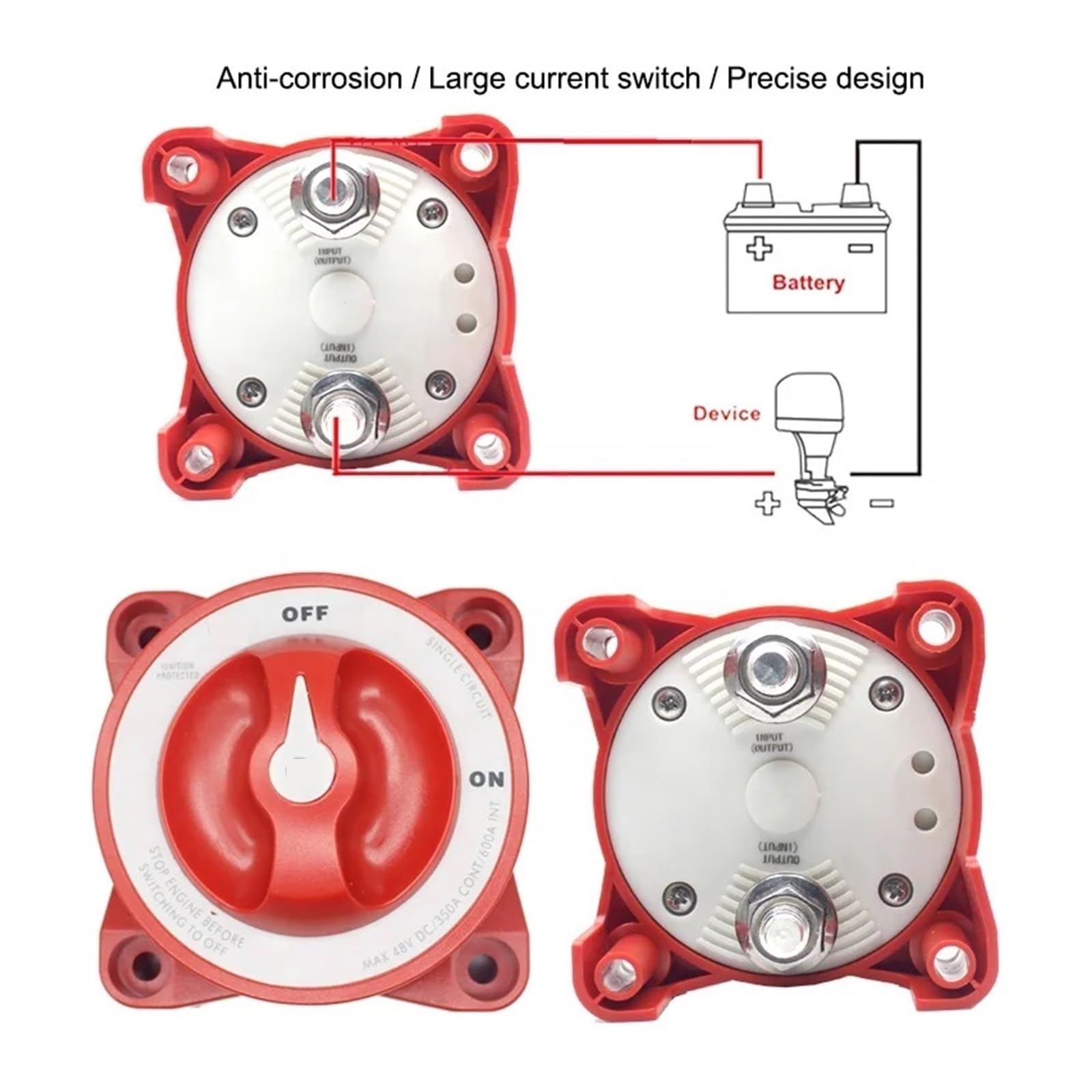 Interruptor de Corte de la batería Interruptor de batería de Apagado de Motor de automóvil de 300 A y 48 V con Aislamiento de Encendido y Apagado for vehículo