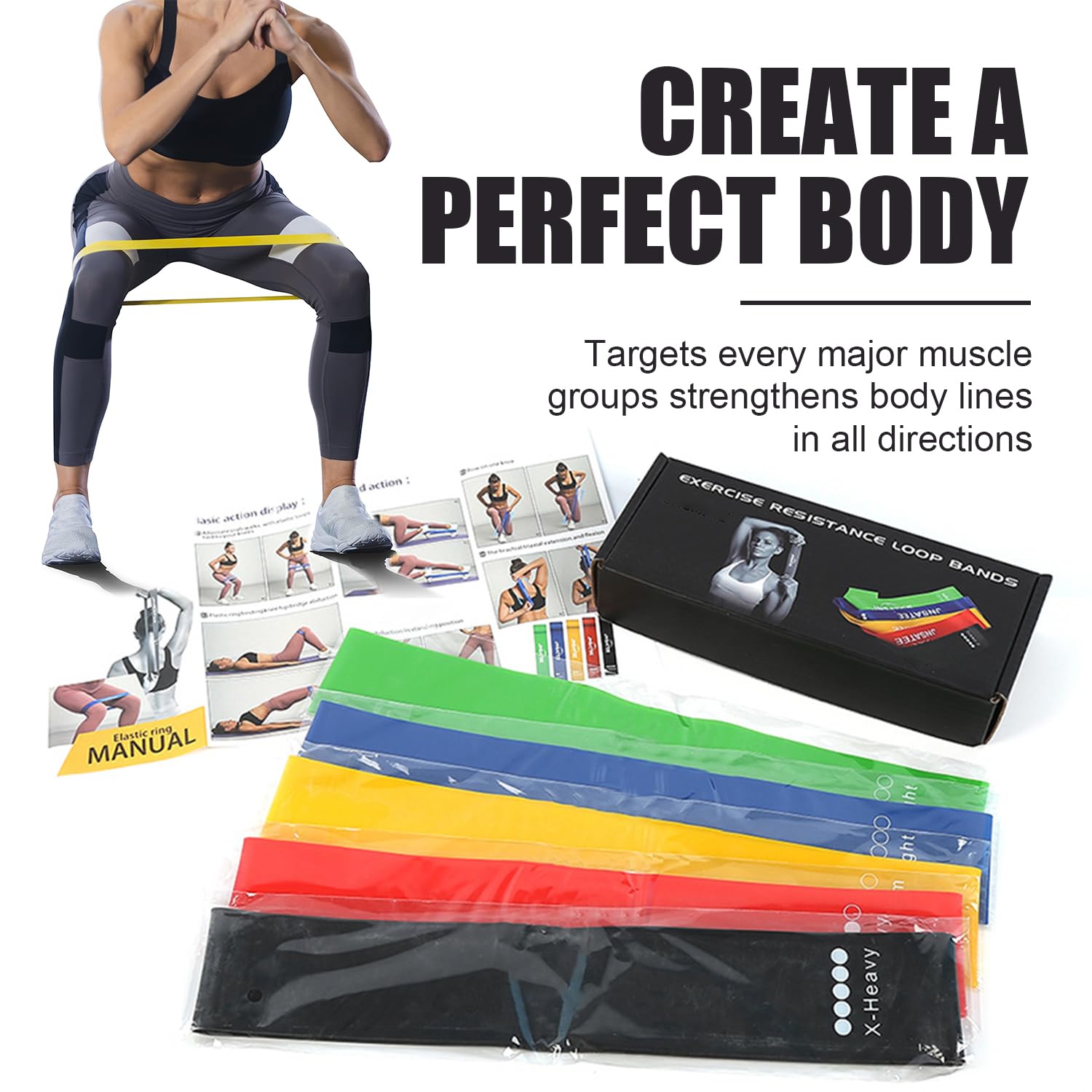 Set De 5 Bandes élastiques De Résistance – 5 Niveaux (5-125 Lb), Avec Poignées, Ancrage Porte Et Sac – Pour Musculation, Fitness, Pilates