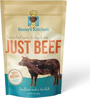 Just Beef Freeze Dried Dog & Cat Treats | High Protein Training Treats for Dogs | USA Sourced, Small Batch, Human-Grade, All Natural, Grain Free, Single Ingredient | 3 oz