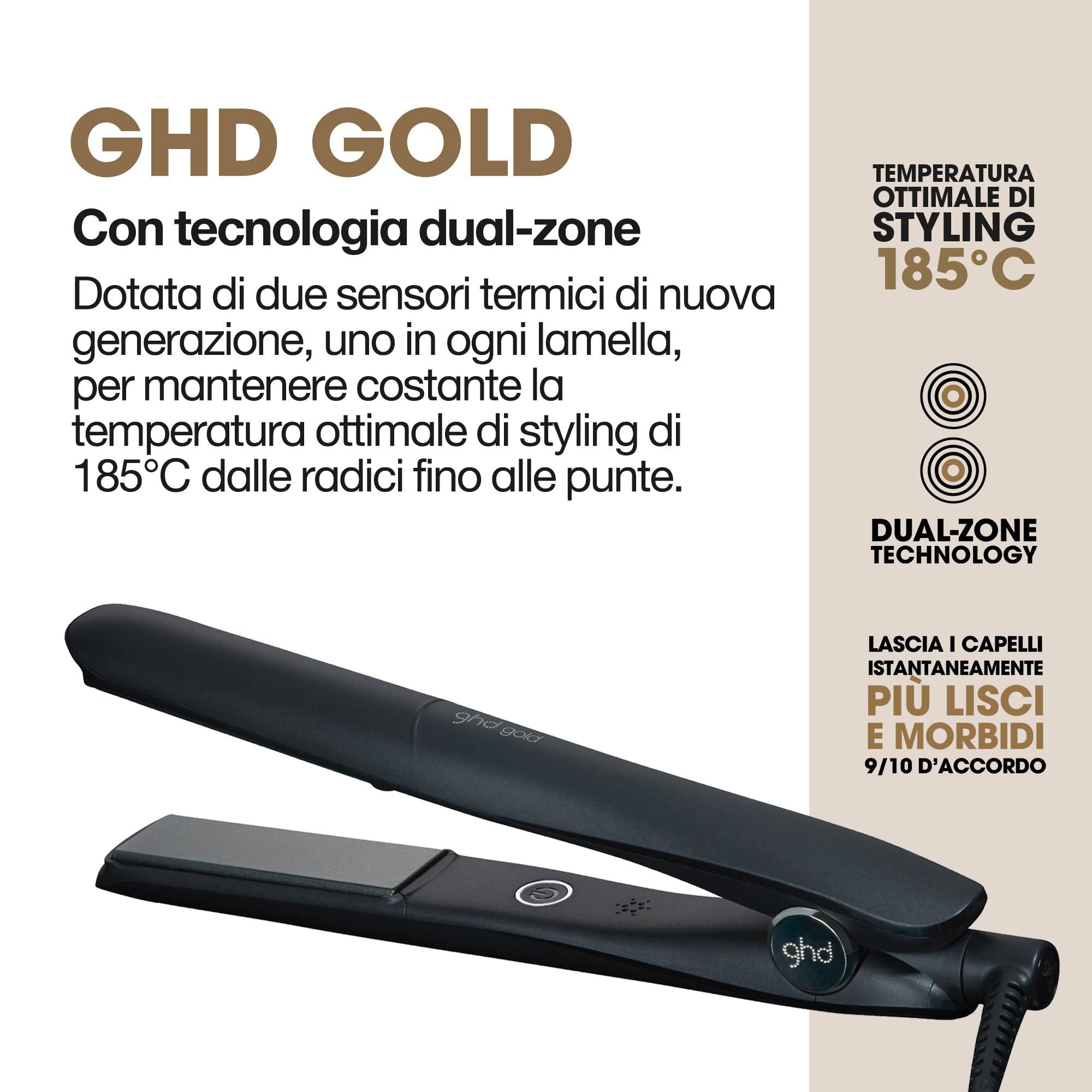 ghd Gold Piastra & Styler Nera – Styling Professionale Avanzato, Capelli Lisci e Morbidi con Maggiore Lucentezza – Per Tutti i Tipi di Capelli
