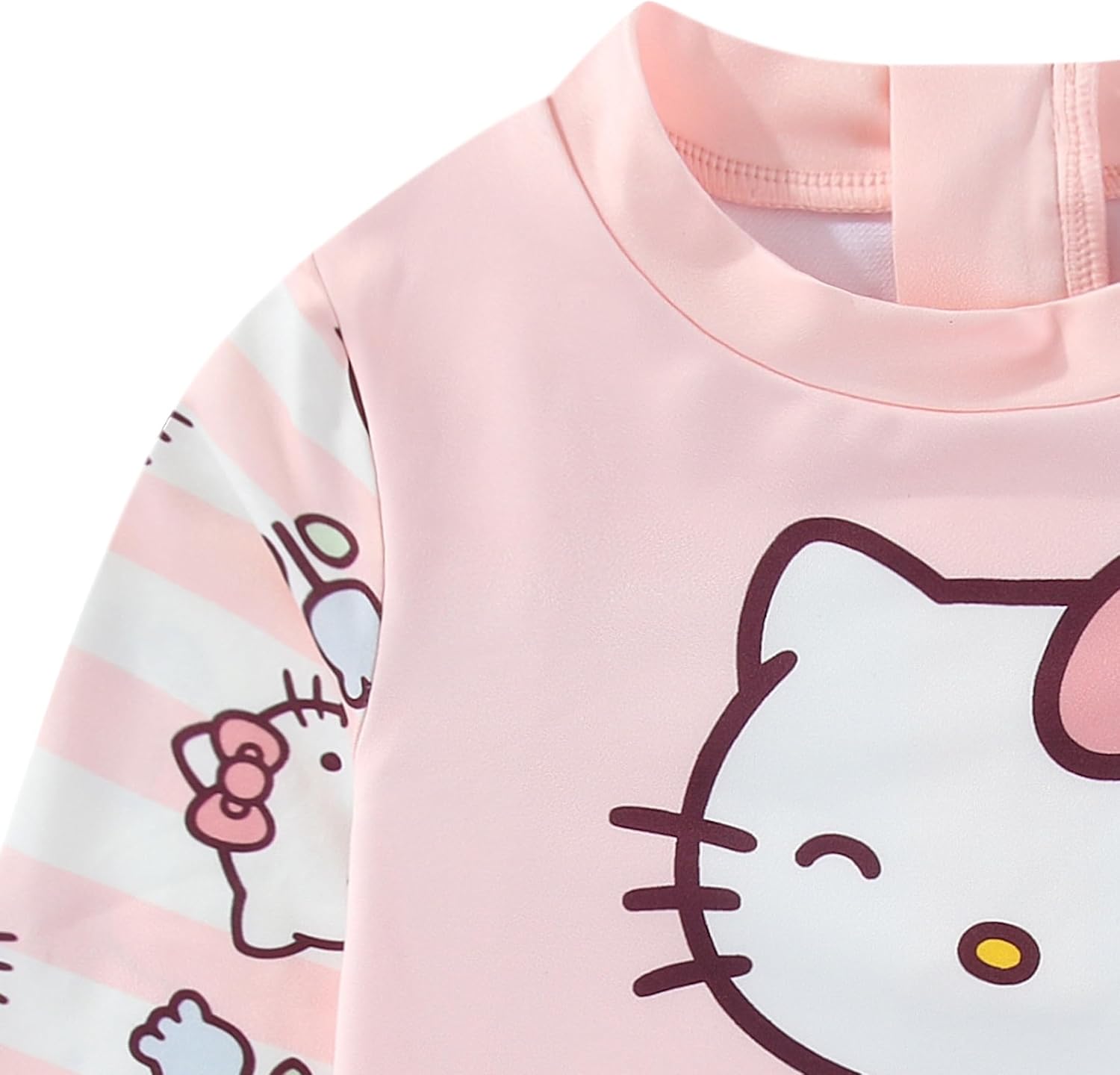 Hello Kitty Sanrio Girls UPF 50+ Long Sleeve Rash Guard and Bikini Bottom Two Piece Swimsuit Set for Little Kids