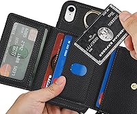 Vista 4 de Funda para iPhone Xr con Portador de Tarjetas, Funda de Teléfono para iPhone Xr con Correa Cordón Cruzado Anillo de Soporte, Funda Cartera Xr