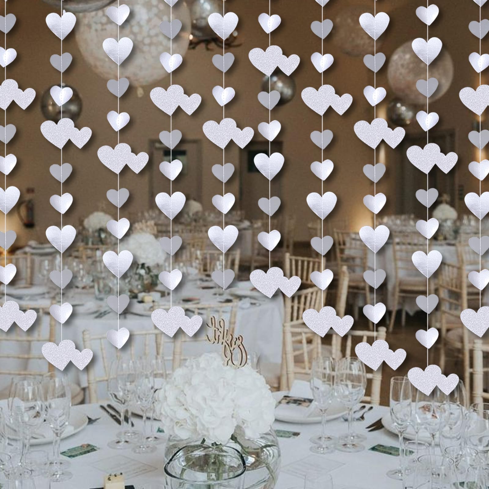 Ghirlanda Di Cuori 16 Metri - Decorazione Per Matrimoni, San Valentino, Feste, Bianco - Foto 2