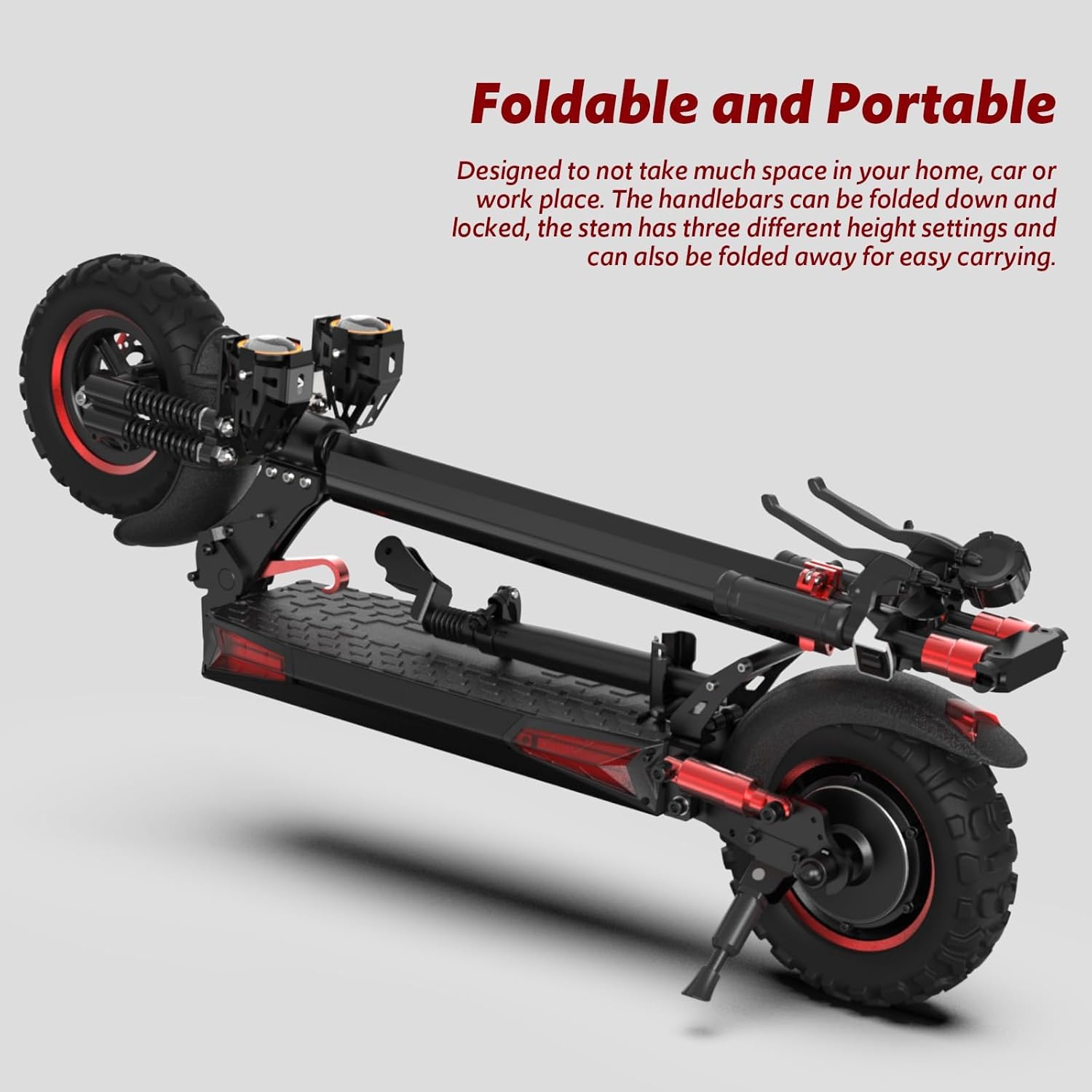 The Irezeder J-11 electric scooter in its folded state, demonstrating its portability.