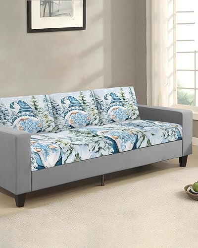 Miniatura 9 de Pink Hello Winter Couch Cushion Covers, Stretch Sofa Cover with Elastic Bottom, Xmas Winter Snowflake Yellow Pink Sofa Slipcovers Protector Washable