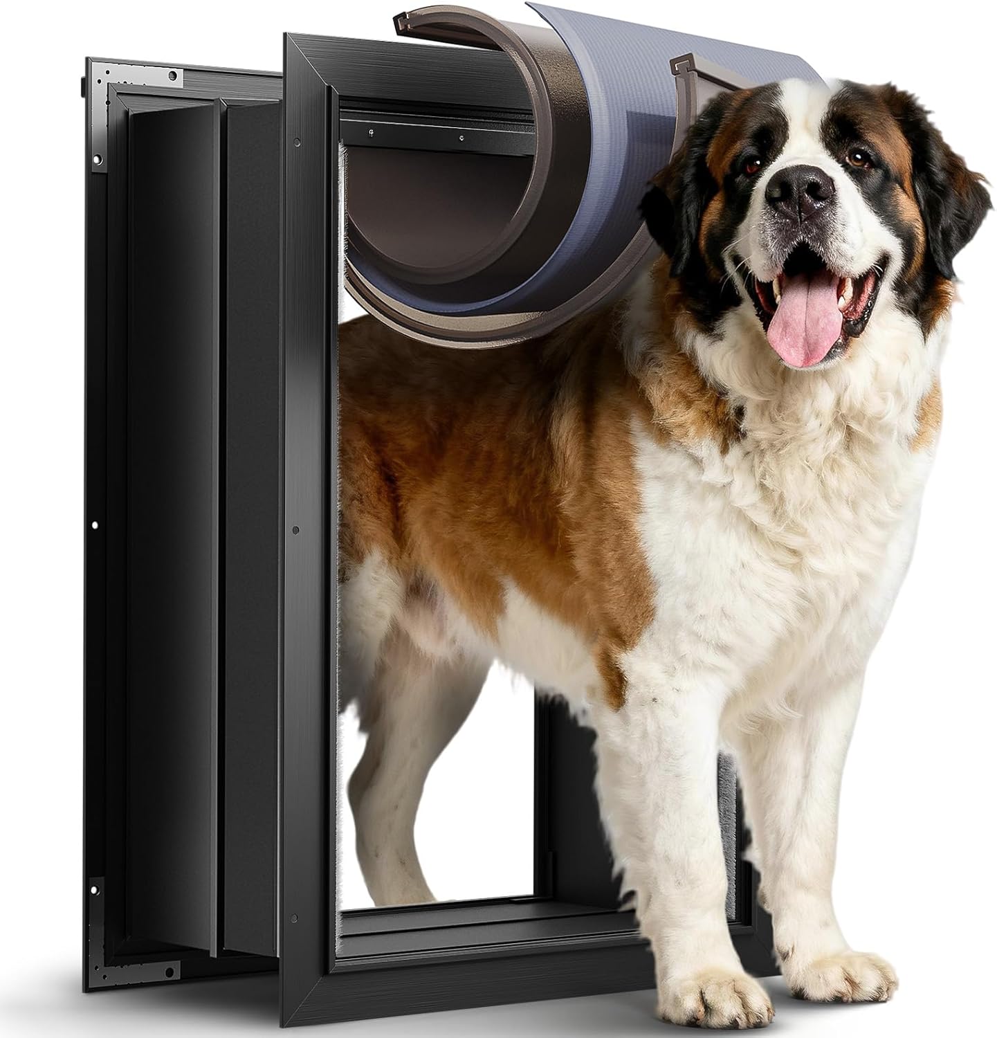 3-Flap Dog Door, All Aluminum Alloy Large Doggy Door Doggie door for Wall, Heavy Duty Pet Door Easy to Install, Energy Efficient, Telescoping Tunnel for Interior & Exterior Wall, Pet Up to 110Lb-Black