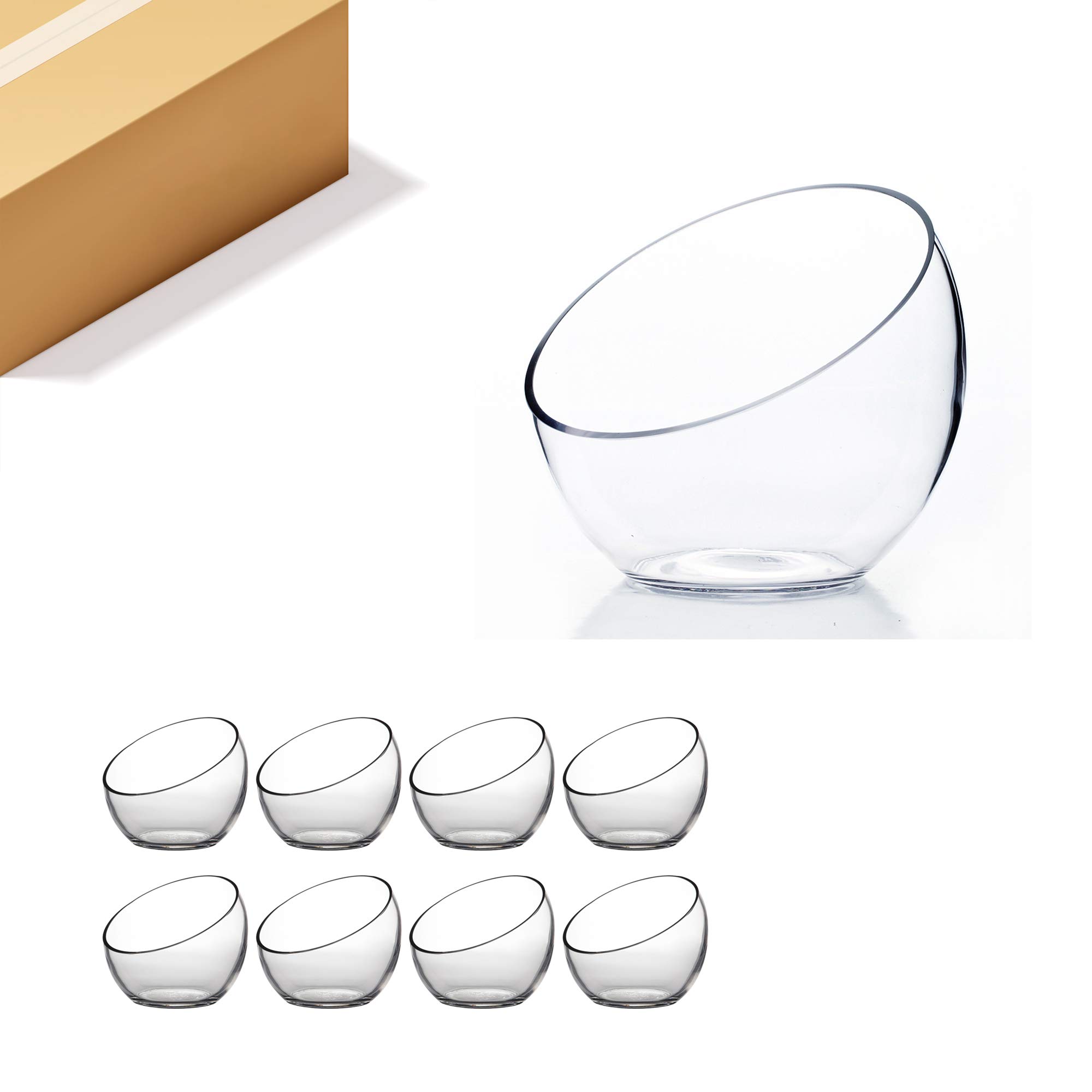 WGV Slant Cut Bowl Glass Vase Bulk, Width 7", Height 6", Clear Terrarium, Candy Dish, Fruit Jar, Floral Container for Wedding Party Event, Home Office Decor, 8 Pieces
