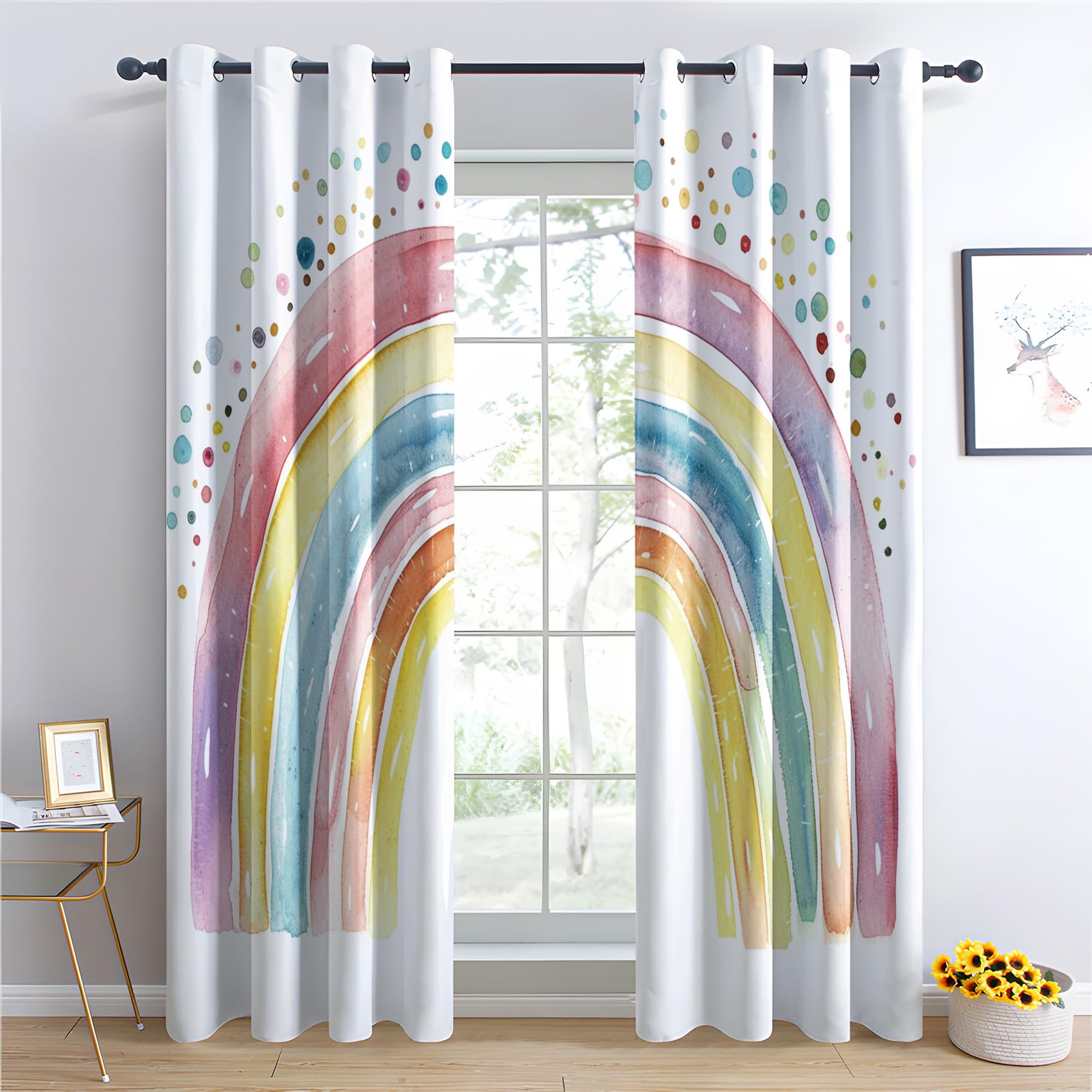 Generisch Vorhänge Regenbogen - Kinder Mädchen Fenster Gardinen mit Ösen, Vorhang Blickdicht Verdunklungsvorhänge Thermovorhang für Wohnzimmer Schlafzimmer Deko 2er Set, H 300 x B 140 cm X-&22