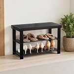 VEVOR Shoe Rack Bench, 3-Tier Bamboo Entryway Bench, Shoe Storage Organizer Holds Up to 286 lbs, 27.6 x 11.3 x 17.8 Inches, for Front Door, Hallway, Living Room, Bedroom, Black