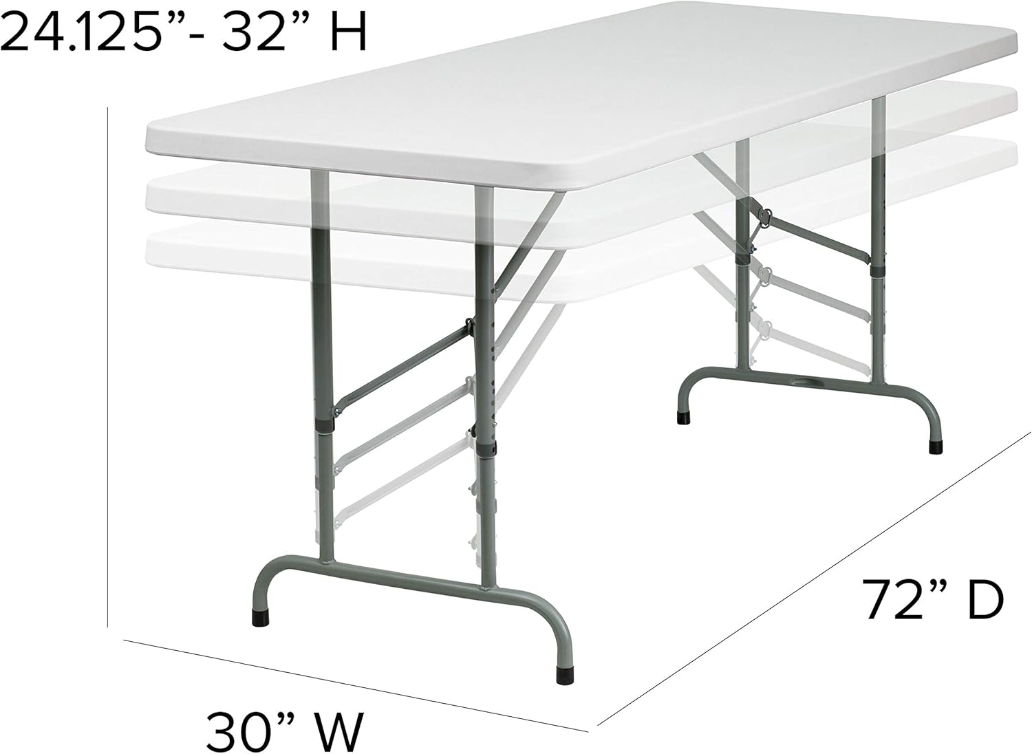 Flash Furniture Kathryn 6' Rectangular Adjustable Plastic Folding Event Table, Folding Portable Banquet Table for Indoor/Outdoor Events, White
