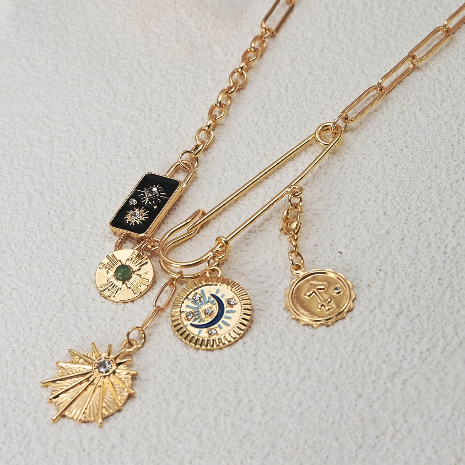 Charm Necklace for Women Chunky Gold Plated Paperclip Chain Amulet Evil Eye Jewelry Coastal Cowgirl Cowboy Necklace Gold Western Cowboy Hat Boot Necklaces for Women - Image 5