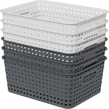 Idomy 6-Pack Woven Plastic Storage Baskets, Weave Bins Organizer