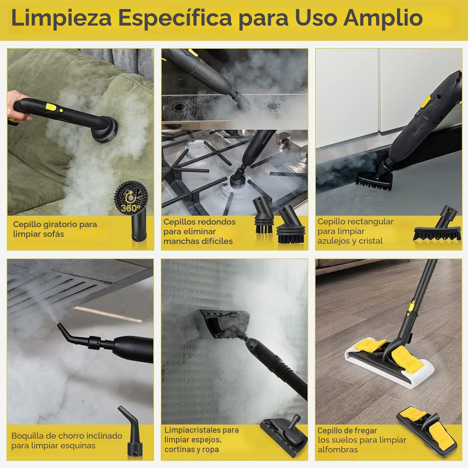 RELAX4LIFE Limpiador de vapor de alta presión 2000 W | 1,8 L Tanque de agua | 5 Bar |13 Accesorios versátiles, Limpiador de vapor para sofá, alfombra, cristal, cristal(amarillo | más+)