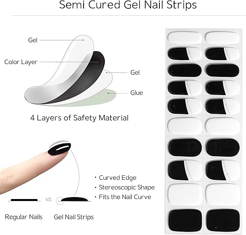 Miniatura 5 de Tiras de uñas de gel semicuradas, resistentes al astillado, calcomanías de uñas de gel fáciles de usar, 20 envolturas de uñas de larga duración,