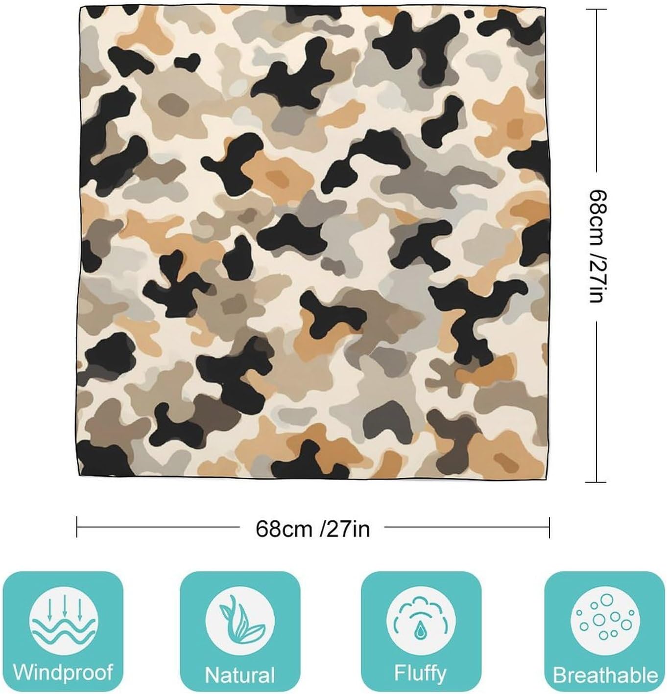 Desert Camouflage Silk-Like Square Scarf for Women Vintage Printed Neck Scarf Bandanas Hair Scarves