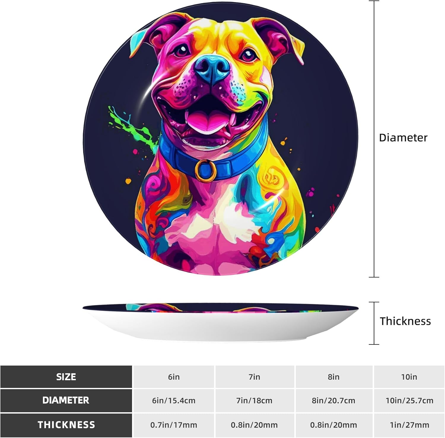 Decorative Plate Ceramic Plate for Wall Hanging 10in Accent Plate for Office Living Room Hallway Table Decor - Neon Pop Art Pitbull