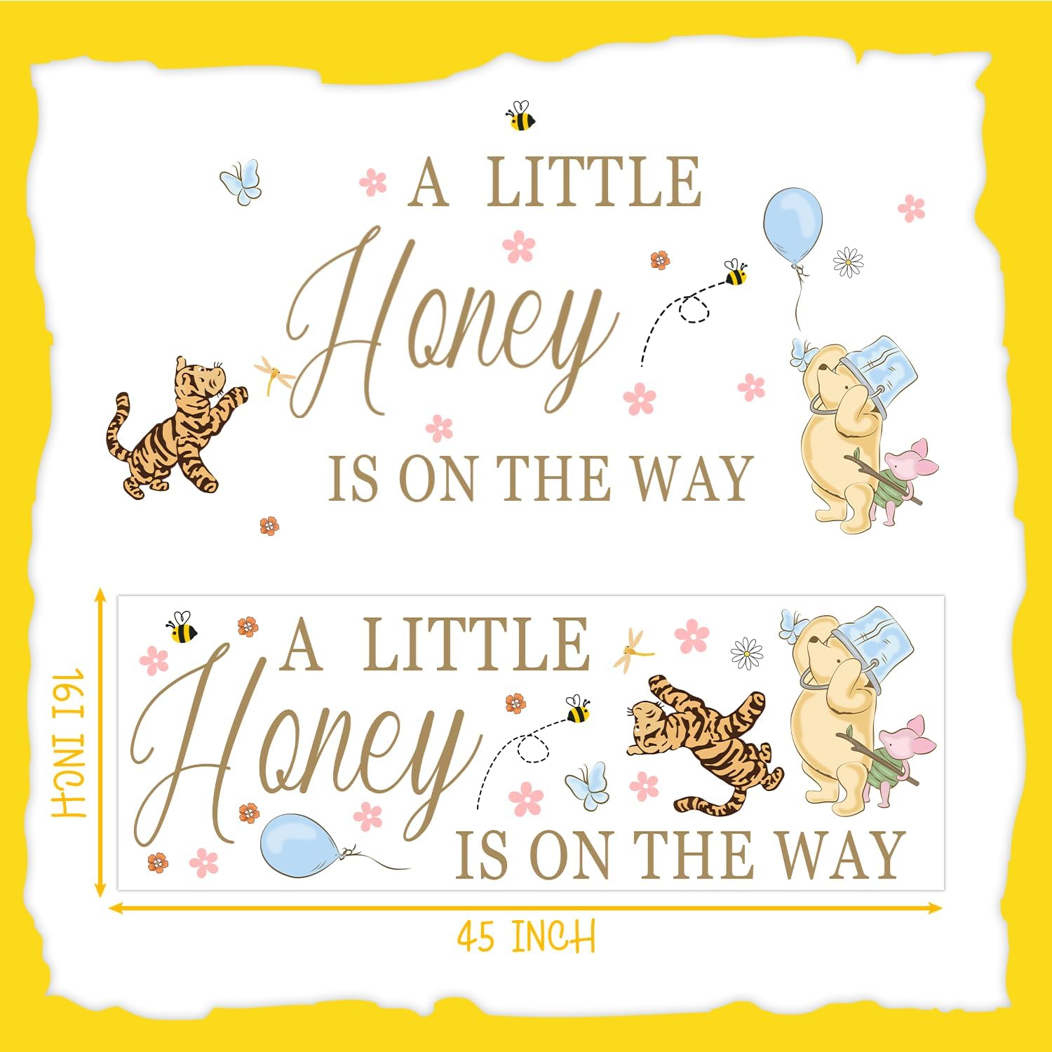 Winnie Baby Shower Decorations, Winnie Baby Shower Stickers,A Little Honey is On The Way, Gender Reveal Girl or Boy Babies Shower's Decal Sign, Babies Shower's Sign Decal