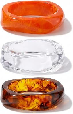 3Pcs Resin Chunky Bangle Bracelets for Women, Beach Colorful Irregular Acrylic Bracelet, Wide Stackable Bangles Vacation Bracelet