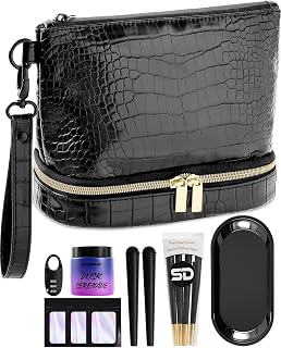 Travel Kit with Combination Lock, Airtight Zipper Metal Tray & UV Block Glass Jar, Durable PU Leather Foldable, Perfect Holidays Gifts for Her (Black)