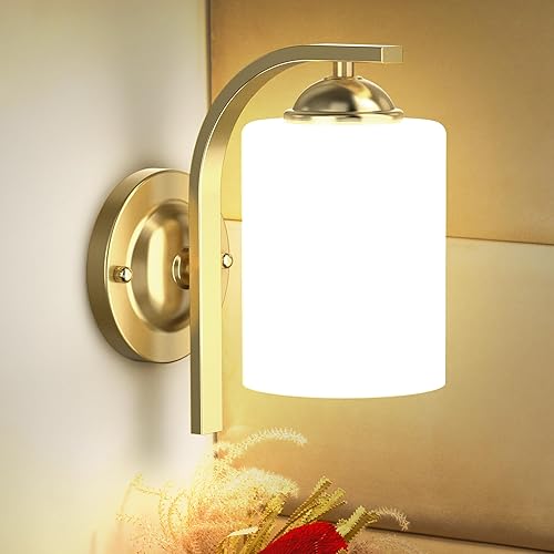 Lámparas de pared para dormitorio, baño, accesorios de iluminación modernos de tocador, linternas doradas de montaje en pared de granja con pantalla