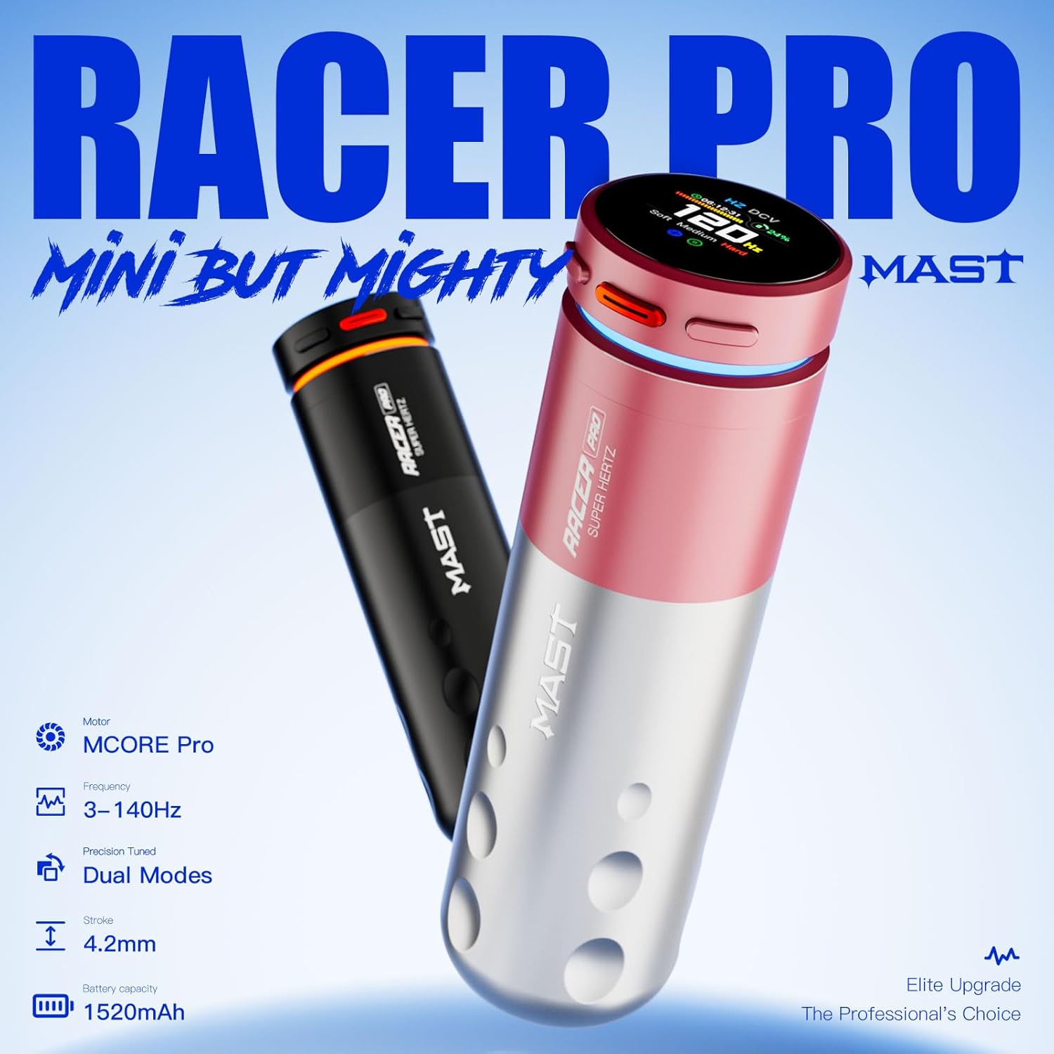 Mast Tattoo Wireless Tattoo Gun Kit Racer Pro Tattoo Kit 4.2mm Stroke 3-140Hz Dual Adjustable Soft Hard E-give 2 Batteries for Precision Lining Shading Pink Color