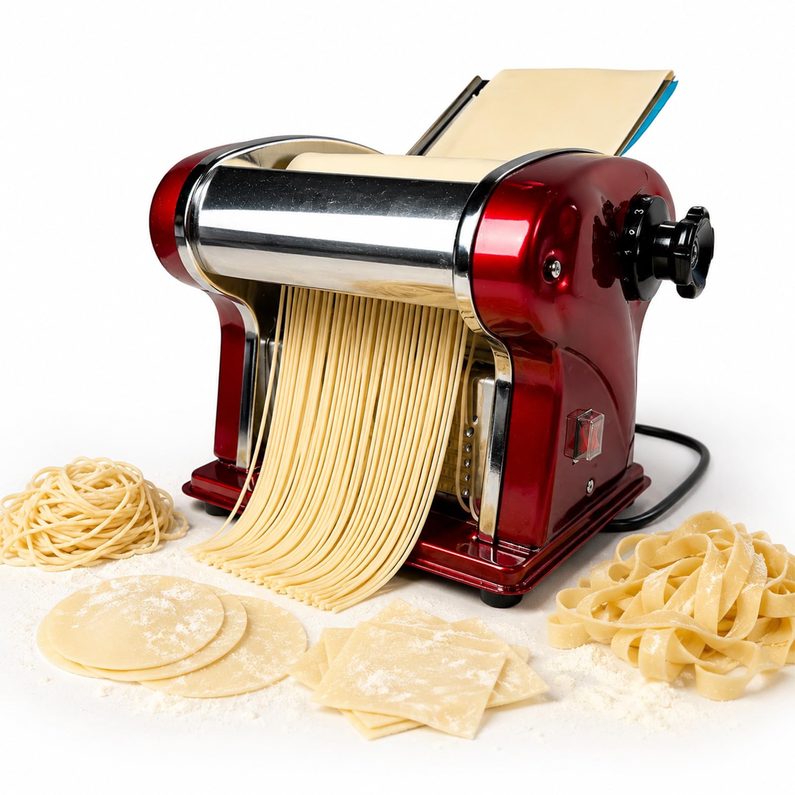 Macchina per Pasta Elettrica SHILINTONG - Macchina per Fare la Pasta Fresca con Doppia Lama in Acciaio Inossidabile - 1.5mm (Tonda) e 4mm (Piatta) - Per Uso Domestico e Commerciale