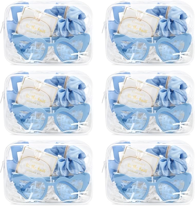 DEEKA Kit com 30 peças para presente de casamento, com necessaires transparentes, óculos de sol, presilhas tipo garra, scrunchies e pulseiras, Azul