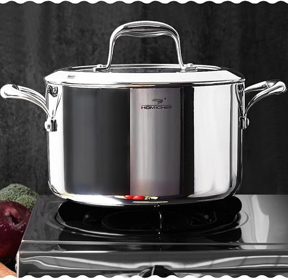 HOMI CHEF Mirror Polished NICKEL FREE Stainless Steel 6 QT