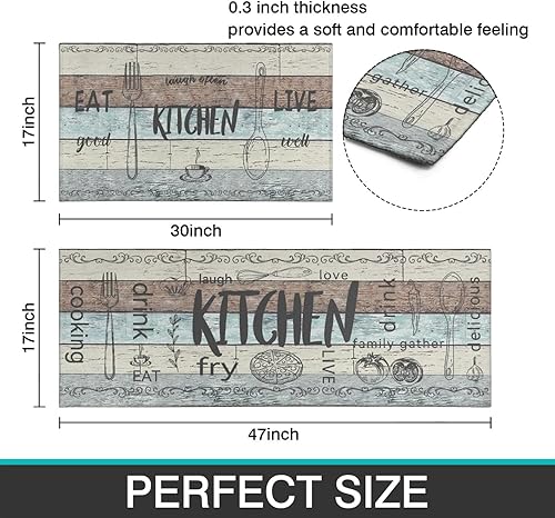 Miniatura 33 de Juego de 2 tapetes de cocina para el suelo, alfombras de cocina de microfibra antideslizantes y lavables, alfombra de pasillo acolchada para cocina
