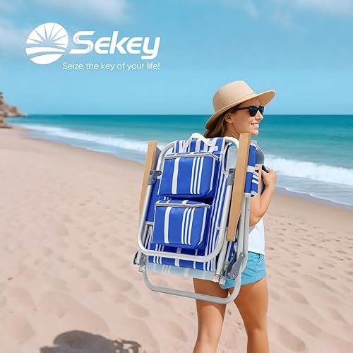 Miniatura 7 de Paquete de 2 sillas de playa de aluminio para adultos con 5 posiciones clásicas, plegables, ligeras, con 2 bolsas de enfriamiento, toallero,