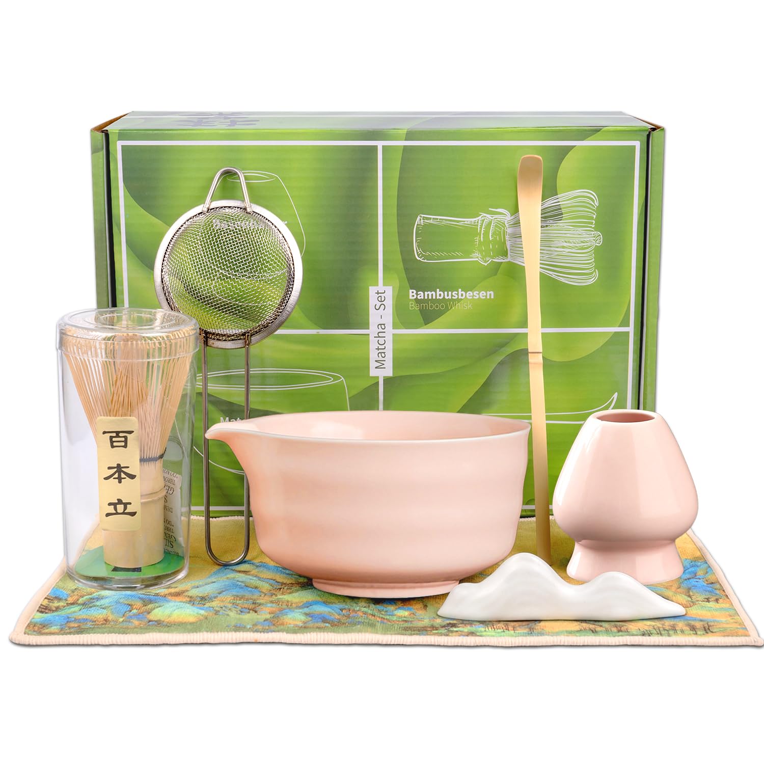 Kit matcha rose en céramique et bambou véritable pour une cérémonie authentique