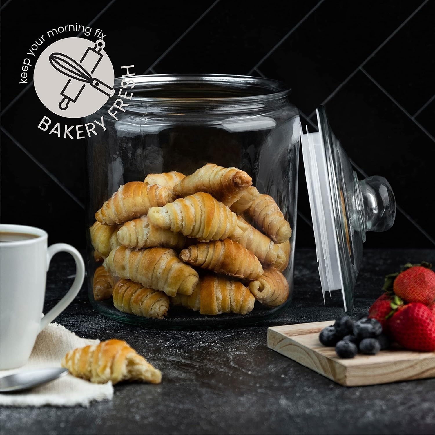 Glass Cookie Jar Large Glass Jars with Lids, Airtight Storage Clear Containers for Cookie, Candy, Flour, Sugar, Coffee, Set of 2 0130