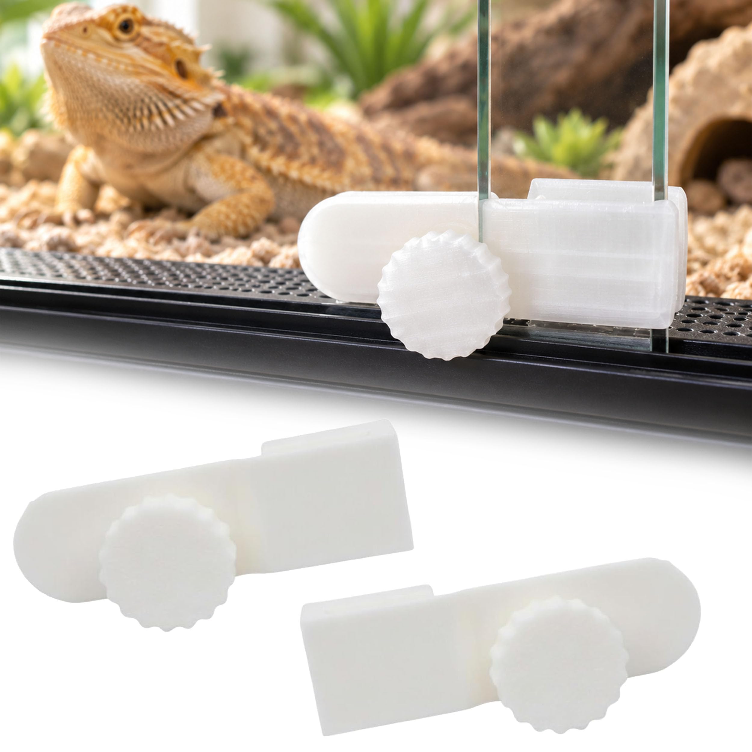 Terrarium Sliding Door Lock Compatible with Reptile Glass Enclosure Adjustable 2mm 3mm Custom Gap Secure Clip Lock for Sliding Doors Pet Tank Safety (2mm Gap in the Glass)