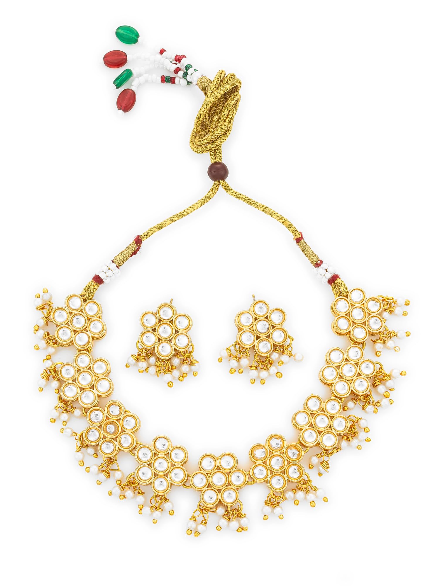 bevogue Traditional Kundan Choker Necklace Set for Women | Gold Plated Brass White Stone Floral Choker Jewellery with Earrings | Latest Trendy Ethnic Style | Wedding & Festive Gift Choice (NK4895)-picture-10