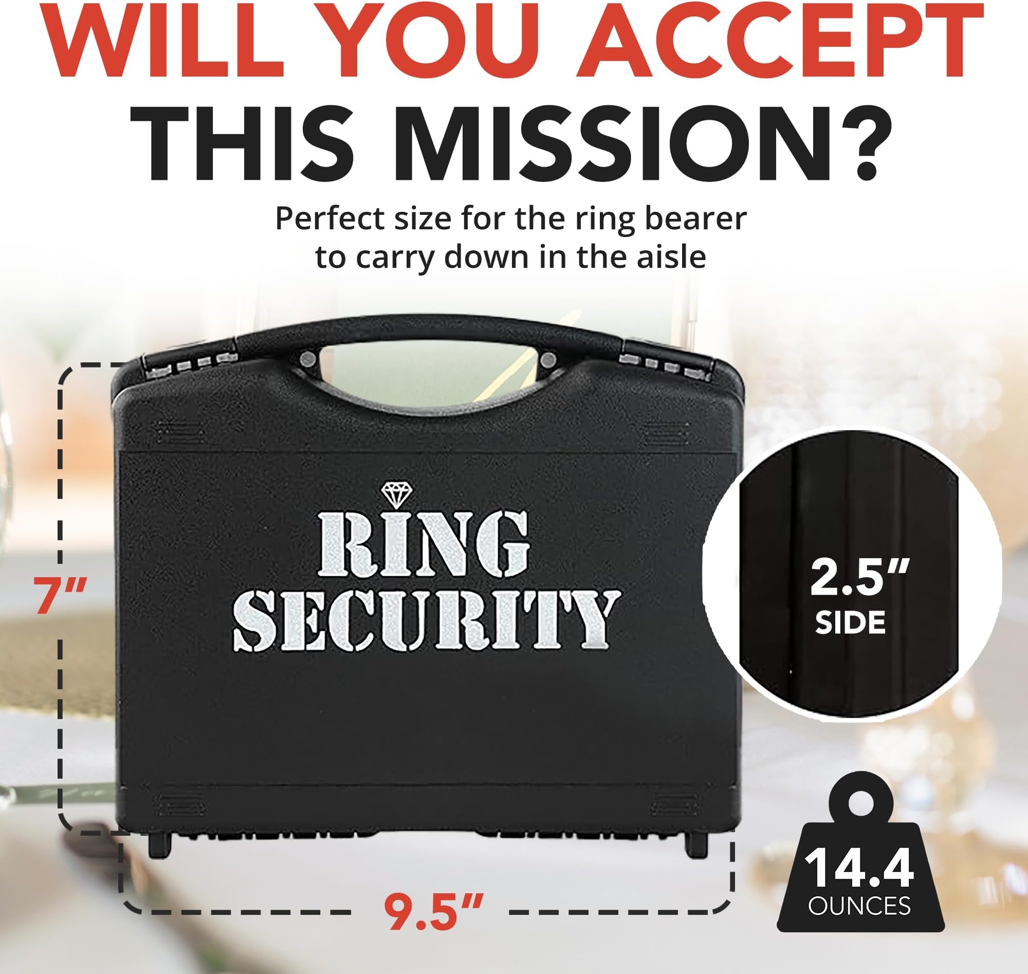 Black Ring Security Wedding Briefcase, Ring Security Wedding Ring Bearer Sunglasses & Ring Security Briefcase, Ring Security Box Wedding for Kids, Ring Bearer Box for Wedding Ceremony for All Ages