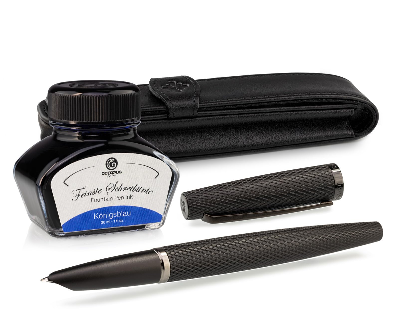Octopus Diplomat Viper Brown - Elegant Metal Fountain Pen, German Craftsmanship Fluids Ink (30ml) & GenuineLeather Pouch
