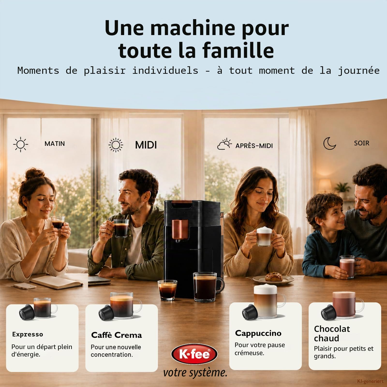 K-fee ONE Machine à capsules pour café, thé et cacao | Machine à café compacte | Chauffage rapide | Réservoir d'eau de 0,8 l | 19 bar | Cuivre noir | Vainqueur du test Stiftung Warentest 2023